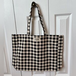 Sezane Black and Cream Checkered Tote Bag